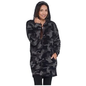 Barefoot Dreams cozy chic Long Navy Blue Camouflage Hoodie Cardigan Size 1X